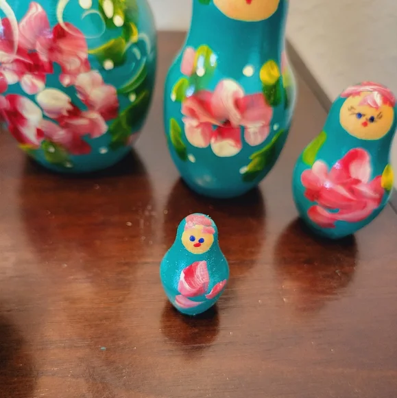 Floral Teal Nesting Dolls Set - Picture 4 of 6